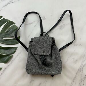 Amanda Smith Vintage Y2k Mini Backpack Purse Black Gray Tweed Drawstring